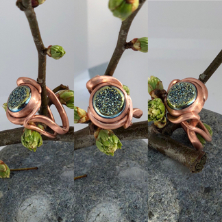 Peacock Drusy Copper Ring