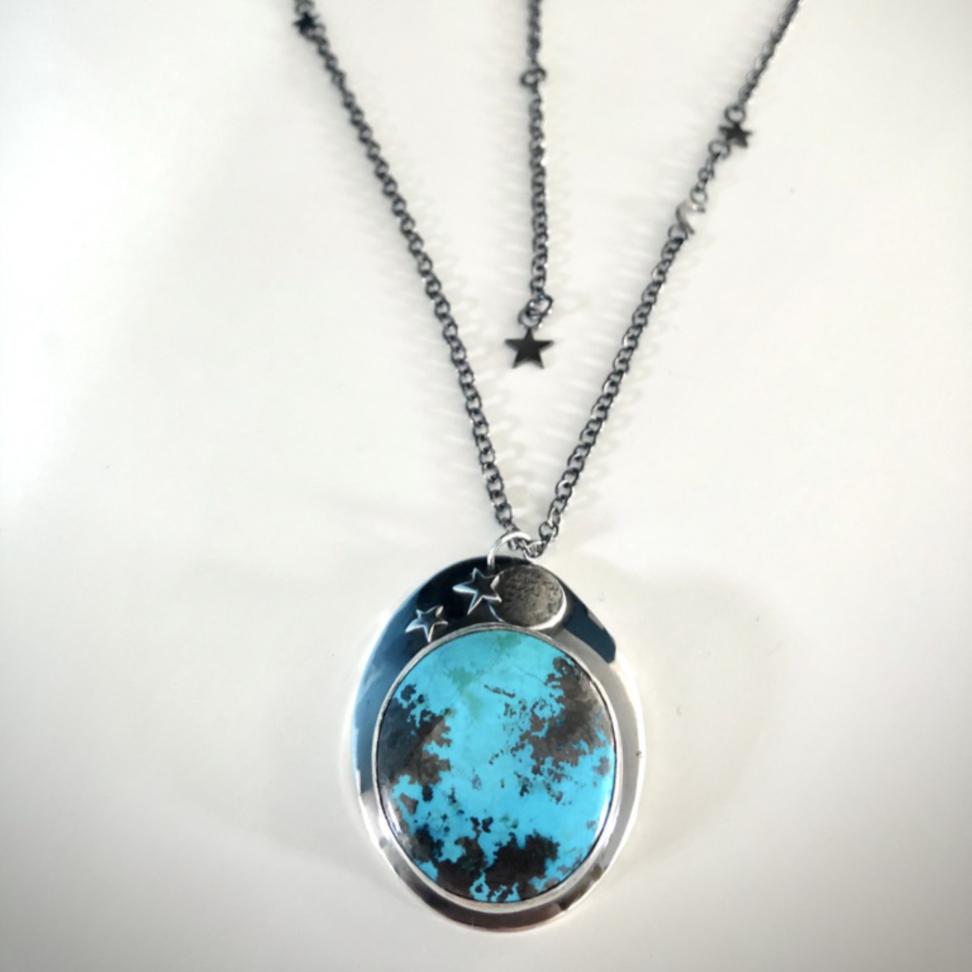 ‘My World’ azurite moon and stars necklace